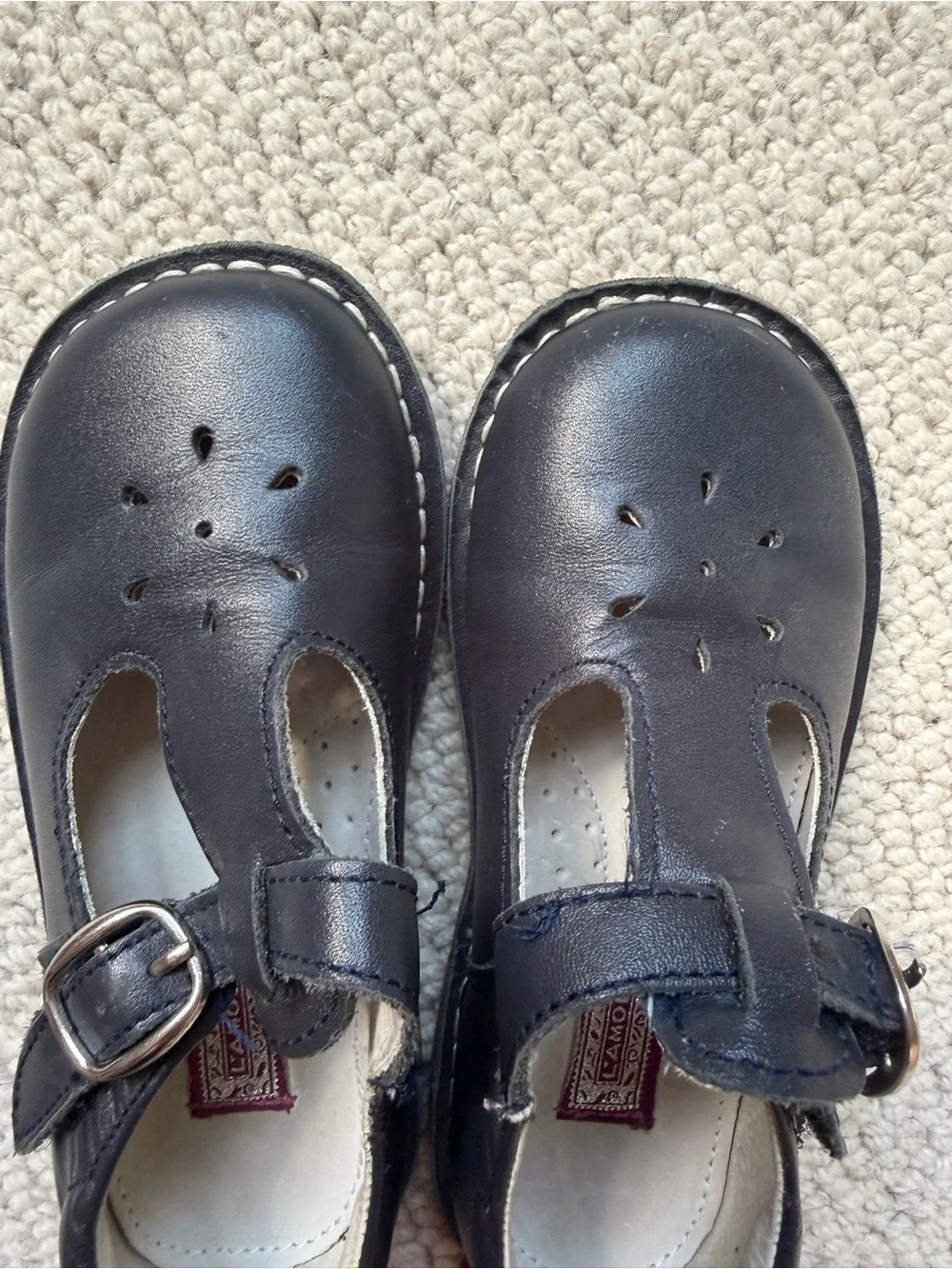 L'Amour Joy Navy Leather T-Strap Shoes - Size 10